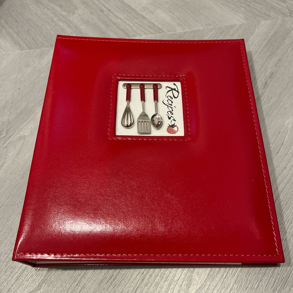 Red leather recipe book with adorable accents